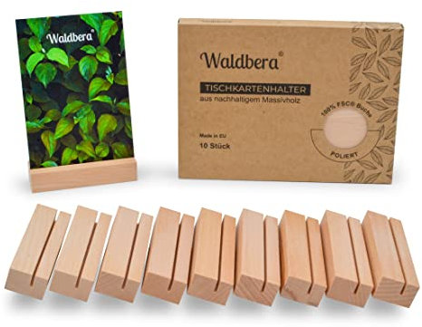 Waldbera 10Stk. Tischkartenhalter aus FSC® EU-Buchenholz - Kartenhalter Holz als Kartenständer, Fotohalter, Postkartenhalter & Menükartenhalter - Holzständer Natur