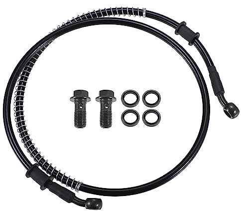 A ABSOPRO Tuyau D'Huile De Frein Moto Universel 10mm 28° Noir 1pc | Matière: Acier Inoxydable, Caoutchouc, Couleur: Vert Armée, 110cm, 7.6mm, M10x1.25, 2 Boulons, 4 Rondelles