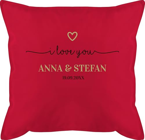 Kissen 50x50 - Ideen - I Love You mit Datum I Partner Geschenk I Geschenk Paare - 50 x 50 cm - Rot - Geschenke für Freundin partnerkisen Valentinstag Paar sofakissen päärchenkissen paarkisssen