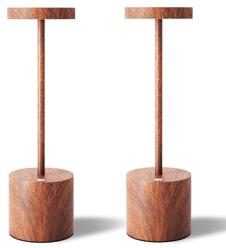 TBBGA LED Cordless Table Lamps Set of 2,Portable Rechargeable 5000mAh Outdoor Table Lamp,3 Color Stepless Dimming Battery Powered Lamp, Table Light for Outside/Patio/Restaurant/Home.(Wood Grain)