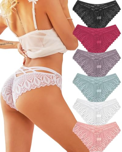 ALL OF ME Lot de 6 Slips Brésilien Dentelle Femme sous-vêtements Sexy Lingerie Femme Panties Brésil Underwear Femmes Bikini Multipack S-XL