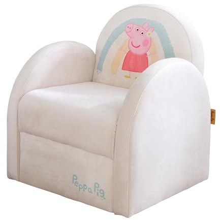 roba Poltrona per Bambini Peppa Pig - con Braccioli - Rivestimento in Velluto - Stampa Peppa Pig - 50 x 44 x 45 cm - dai 18 Mesi - Regalo di Natale, Compleanno, Pasqua - Beige