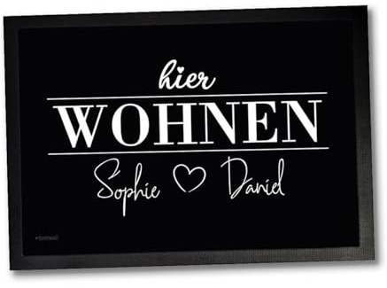 Fußmatte Türmatte personalisiert Wohnen Familie Paare Wunschname Eingang | Personalisierbare Fußmatte mit Wohnen Familie Paare Motiv für Haustür Flur Wohnung Balkon Terrasse Familie 60 x 40 cm