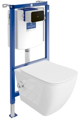 ViConnect H112 - Elemento da parete per WC da incasso con pannello di controllo + sospensione a parete per WC Parana, colore bianco, senza bordi, set completo, cassetta di risciacquo da incasso, set