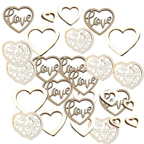 Eruceky 100 Piezas Corazones Madera Rebanadas, Adornos Corazon sin Acabado, Adornos para Esparcir, Flor de Madera, para DIY Artesanias Manualidades Bodas Decoración Adorno - Tamaño mixto