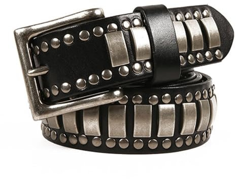 AGUTALITHIC Herren Damen Nietengürtel Im Punk Hip Hop Style Leder Gürtel Mit Nieten Und Legierung Dornschließe Ledergürtel 100-125cm Kürzbar(105cm/41, Black)