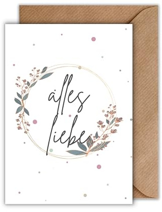 WBdesignz Geburtstag Karte mit Umschlag - Geburtstagskarte Frau “Alles Liebe” Schlichte Glückwunschkarte für Frauen Geschenkkarte zum Geburtstag Happy Birthday Karte (DIN A6)