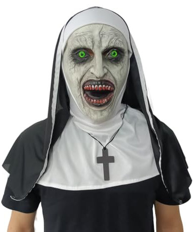 JOYUE Halloween Maske Horror Nonnen Maske, Gruselige Nonne Masken mit Kopftuch, Latex Scary Maske Vollkopfmaske Frau Gruselig für Halloween Cosplay Kostümpartys Requisiten