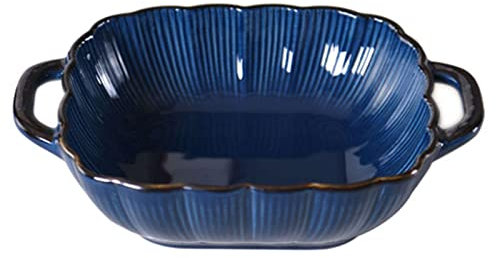 Plat à lasagnes Plat à lasagnes rectangulaire avec poignée, petit plat de cuisson en céramique for une personne, plat de cuisson en porcelaine allant au four(Blue)