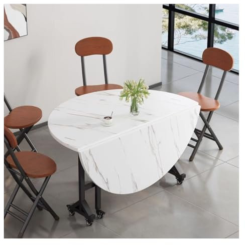 LFIEVO Runder Klapptisch Klapptisch mit Klappbaren Ansteckplatten Klapptisch for Kleine Räume Dreieckige Untere Ecken 6 Räder Kann Von 4-6 Personen Verwendet Werden 3 Klappmethoden