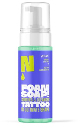 NEBA - Tattoo Seife Frisches - Tattoo Zubehör Pflege, Aftercare - mit Aloe Vera - Sanfte Reinigung auch ohne Wasser für Tätowierte Haut, Vegan Friendly - 150ml