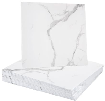 sourcing map 15pcs Peel and Stick Marble Tiles, Waterproof Wall Panel Backsplash, 12x12 PVC Peel and Stick Shower Tiles for Bathroom, Kitchen, Living, White with Grey Veins Design