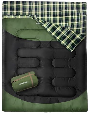 WKFAMOUT Sacco a Pelo Doppio in Flanella di Cotone per Campeggio Sacco a Pelo 3 Stagioni Enorme 220x150cm Separabile in 2 Sacchi a Pelo Singola Portatile Comodo per Zaino in Spalla o Escursionismo