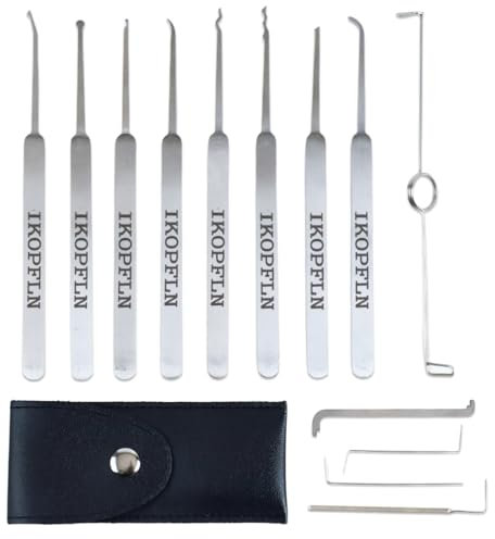 IKOPFLN 8 Stück Lockpicking,4 Stück L Armaturen,1 Stück Ledertasche, Lockpick Tool, Schlösser knacken - Schloss picking - Profi Dietrich Set - Lockpicking Kit - Pick Set Kit, lockpicking set