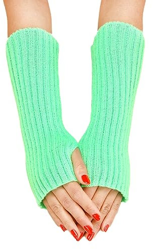 Blausky 1 Paar Halb Fingerlose Handschuhe,Winter Gestrickte Handschuhe für Damen Häkelhandschuh Pulswärmer Warm Armstulpen mit Daumenloch Strick Kurzer Handstulpen Armwärmer 28cm,Grün