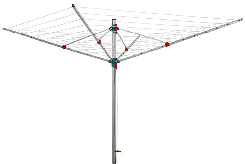 Berlinlodge Wäschespinnen Vento 4 Tragarmen 12 windsichere Halter Aluminium Hx⌀ 170x300cm Witterungs- und UV-beständige Kunststoff Stufenlose Höhenverstellung und Rastertechnik Zum Betonieren
