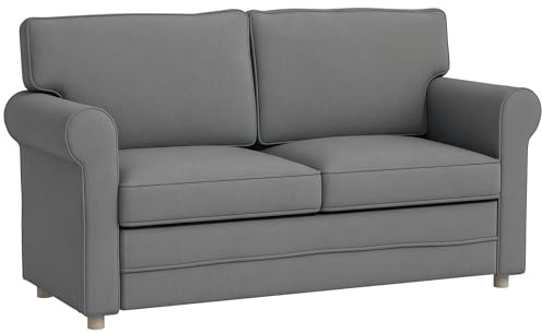 HOMCOM Sofa 2 Sitzer Couch mit Armlehne Dick Gepolstert Doppelsofa Modern Polstersofa mit S-Feder, Leinenoptik, Holzbeine für Schlafzimmer Wohnzimmer, 150 x 74 x 86 cm, Dunkelgrau