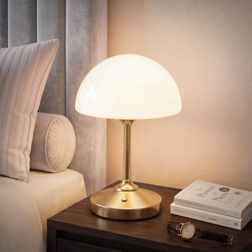 Dawnwake Pilzlampe Tischlampe Kabellos, 5000mAh Touch Dimmbare Akku Tischlampe für Schlafzimmer, Kleine Nachttischlampe Lampe für Schlafzimmer Wohnzimmer