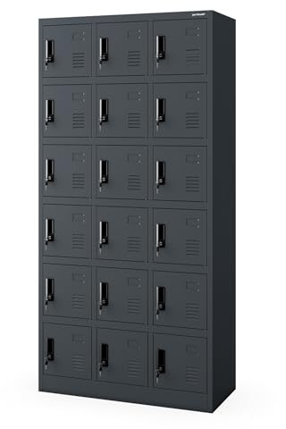 Jan Nowak Umkleideschrank Schließfachschrank 18 Fächer Metall 185x90x40 cm | Fächerschrank, Metallspind abschließbar, 18 Einzelfächer mit Lüftung und Namensschild, für Betrieb, Schule, Umkleide