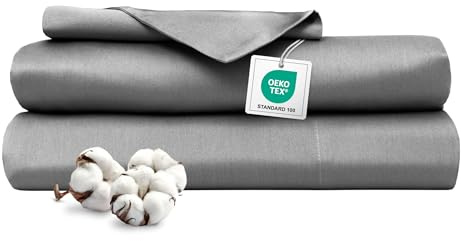 Ferò Completo Letto, Completo Lenzuola Singolo Cotone di Lusso 3 Pezzi, Proteine della Seta, Lenzuolo Angoli 90x200, 1 Federa 50x80, Design Italiano, Raso di Cotone 300TC OekoTex, Grigio