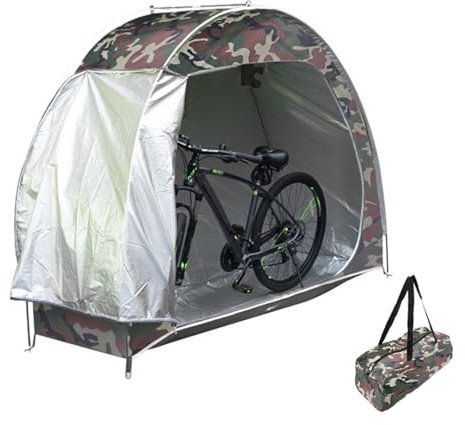 Bike Storage Shed Tent Portable Bicycle Storage Cover 210D Waterproof Oxford Fabric Bike Shelter for Outdoor Bicycles, Lawn Mower (Camouflage)