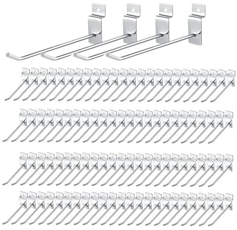 uyoyous Perforated Wall Hooks 20 cm Slat Wall Slatwall Hooks Pack of 100 Display Hooks Metal Pegboard Perforated Plate Hooks for Garage Workshop Shelf