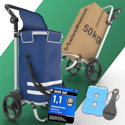 Heimfleiss® Einkaufswagen Trolley klappbar 56L - Einkaufstasche | Blau | Leichte Einkaufstasche mit Rollen | Shopping Trolley & Einkaufstrolly | 56L Volumen, bis 50kg | Kühlfach mit Kühlpad