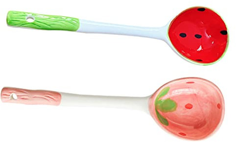 Cabilock 2 Piezas Cucharas de Cerámica para Postres Diseño de Frutas para Servir Yogur y Bebidas Utensilios de Cocina Prácticos y Elegantes