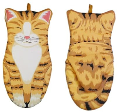 FIXOSHEE Gants de Cuisine Coton Résistants Chaleur Micro Ondes Brûlure Style Chat Jaune Une Paire Idéaux pour Pâtisserie Cuisine