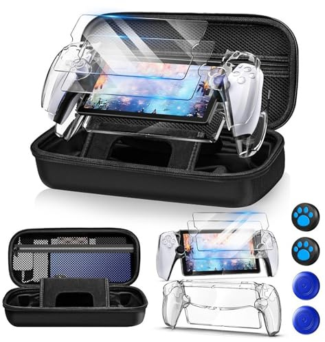 Buithafu Étui de Transport 8-1 pour PlayStation Portal Noir | Coque rigide, verre trempé, grips silicone, rangement accessoires, protection voyage