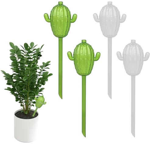 QoTang 4 bolas de riego, con forma de cactus, riego automático para plantas, plástico, autoriego para habitaciones, balcones y plantas de jardín, 2 colores, 8 x 24,5 cm
