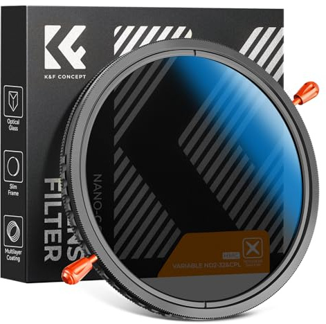 K&F Concept Filtre polarisant variable ND2-32 (1 à 5 arrêts) et filtre polarisant circulaire 2 en 1 réglable à densité neutre avec 18 revêtements multicouches pour objectif d'appareil photo (série C