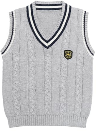LOLANTA Gilet à col en V pour Enfants – Débardeur tricoté Gris pour garçons et Filles (Gris, 9–10 Ans, Taille 140)