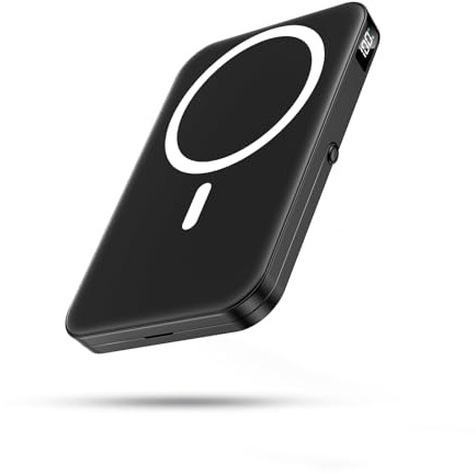 Portable Charger for Magsafe Battery Pack,10000mAh Power Bank with Foldable Stand,Travel Essential PD 22.5W Fast Charge,Magnetic Charge Wireless Charger for iPhone 17/16/15/14/13/12 Series–Black