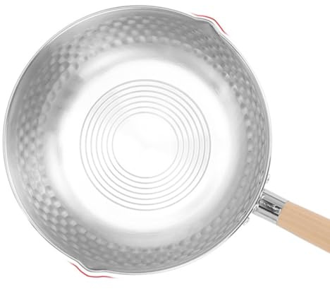 Japanischer Kochtopf aus Edelstahl mit Deckel für Nudeln und Suppe | Silber, Hitzebeständiger Griff, Doppelte Ausgießrinne, Geeignet für Feuerherd, Instantnudeln