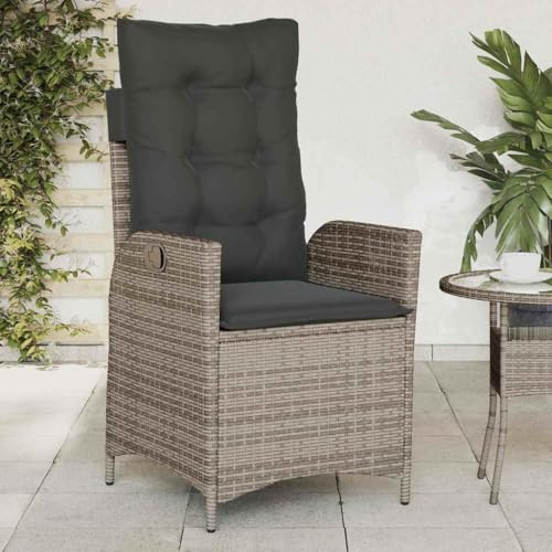 Ziaphsol Gartensessel Verstellbar mit Kissen Grau, Poly Rattan Loungesessel, Robuster Balkonstuhl für Terrasse, Garten, Outdoor, Max. 110 kg Belastbarkeit