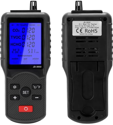 1800mAh Multifunctional Air Tester CO2 TVOC Meter Digital Temperature Humidity Measuring Device Large LCD Display Wide Applications