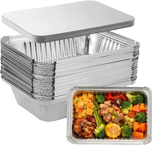 Kmandaovirex 20 PACK Aluminum Foil Pans with Lids (8.5 x 6.3), 2.25 lb Aluminum Foil Dinner Pans with Lids, Disposable Foil Pans for Baking, Cooking, Meal Prep, Takeaway and Freezing