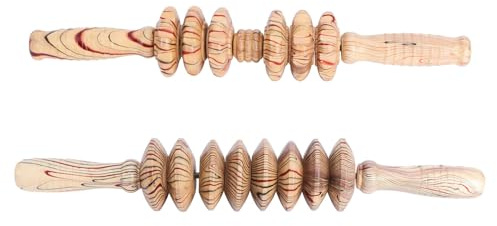 MUCKLILY Holz Massagestab zur Muskelentspannung der Durchblutung 2 Stück mit Multifunktions Massagegerät für Bauch und Beine für Fitnessbegeisterte und Senioren