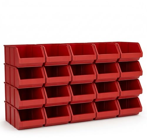 HMH 20x Stapelboxen Größe L Werkstatt Garage Keller Sichtlagerboxen 335x209x152mm Lagerboxen ROT Sichtlagerkästen Kleinteile Aufbewahrung