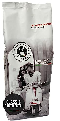 Italian Aroma Coffee - 1KG - Whole Coffee Beans - CLASSIC CONTINENTAL - Very Dark and Luxurious - Traditional Italian Coffee Flavour