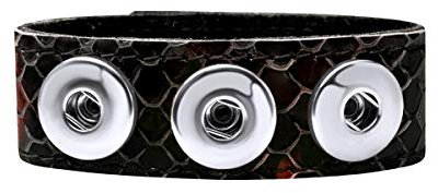 Quiges Damen 18mm Druckknopf Chunk Armband aus Leder Schlangenmuster Schwarz Verstellbar 18.5-20.5cm für Click Buttons