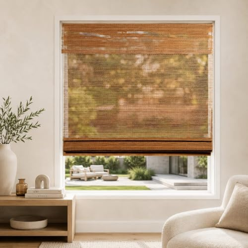 CHICOLOGY Bamboo Roman Shades - Smart Choice Eco-Friendly Light Filtering Blinds for Windows, Premium Quality, Ideal for Home, Acorn, 27W X 64H