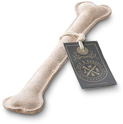 Jack & Russell Spielzeugknochen aus Leder - Naturleder Knochen Hunde Spielzeug - Kauleder Natur - Holmes Bone (Beige)