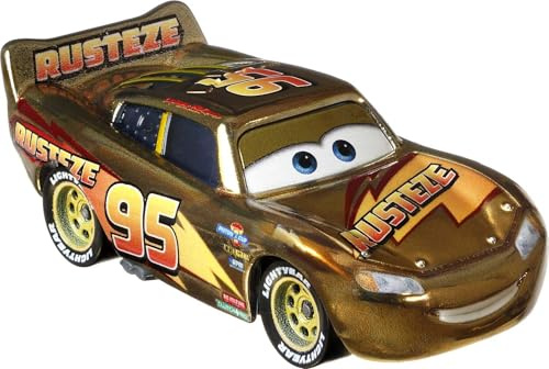 Disney Cars Golden Die-Cast Lightning McQueen 1:55Scale Movie Character for Racing and Storytelling Fun, Gift for Kids Age 3 Years and Older