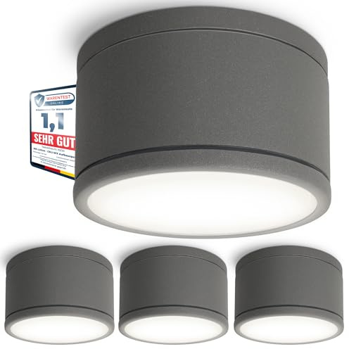 SSC-LUXon CELI-WX Bad IP44 Aufbauspot Set mit GX53 LED Lampe neutralweiß 3W wechselbar - 4x Deckenstrahler flach anthrazit 230V