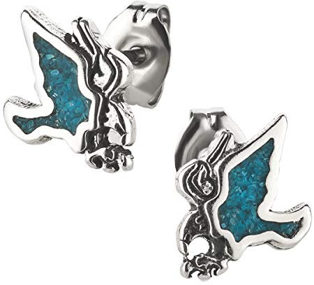 Ohrstecker Ohrringe Adler Silber 925 Sterling Türkis Inlay als Ohrschmuck mit kleiner Schmuckbox - 7K - Indianer Schmuck Geschenke für Damen, Mädchen, Jungen, Kinder und Herren
