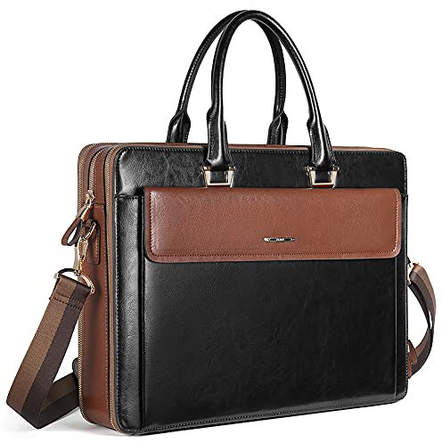 CLUCI Leder-Aktentasche für Damen, 39,6 cm, Laptop, Business, Computer, Arbeit, Damen, Handtasche, Umhängetasche, Black With Brown