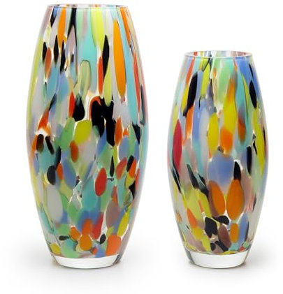 Ca D Oro Coppia Vasi in Vetro Colorato Effetto Coriandoli in Vetro Murano Soffiato a Mano per Fiori, Decorazione Ambiente e Centrotavola - Modelli Oliva P/G