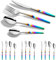 Buyer Star 16 Piece Rainbow Cutlery Set Stainless Steel Iridescent Handle Spoons Knife and Fork Sets for 4, Elegant Flatware Set Tableware for Daily Life and Dishwasher Safe